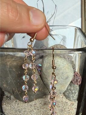 Handcrafted Gold-Tone Pink Crystal Drop Earrings